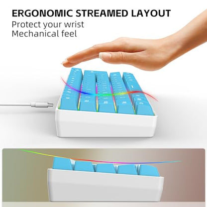 Snpurdiri 60% Wired Gaming Keyboard, Small Ultra-Compact 61 Keys RGB Backlit 60 Percent Gaming Keyboard for PC/Mac Gamer, Typist, Travel, Easy to Carry on Business Trip (Blue) - color: Blue