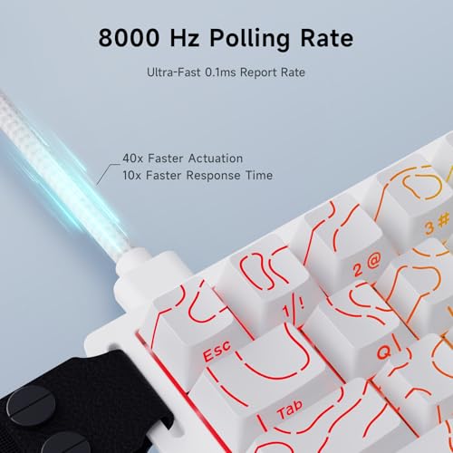 MCHOSE ACE 68 60% Mechanical Gaming Keyboard Wired Rapid Trigger Hall Effect Keyboard Magnetic Switch Adjustable Actuation 8000Hz Polling Rate Custom RGB MAC Laptop(White Topographic TTC Dragon Lord) - color: 68-White Topo Dragon Lord