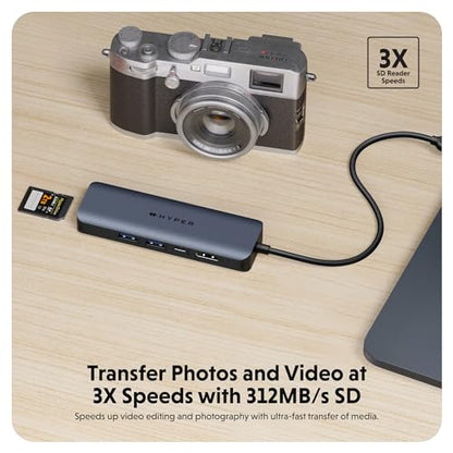 HyperDrive Next 6 Port USB C Hub for Mac, PC, Chromebook with 4K60Hz HDMI, 2 USB-A, USB-C 10Gbps 100W Power Delivery, 312 MB/s SD Card Reader Ports - size: 6 Port USB-C Hub with 2x USB-A