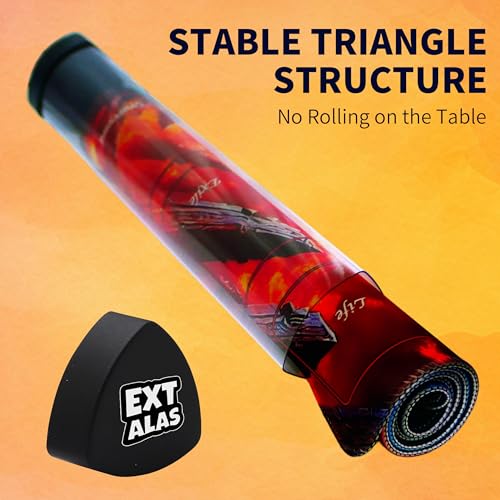 MTG Playmat with Storage Tube & 7-Dice Set - Waterproof TCG Playmat with Stitched Edges, Non-Slip Rubber Card Game Mat (24"x14") (playmat with Zones, Dragon Fire Vortex) - color: Dragon Fire Vortex, style: playmat with zones