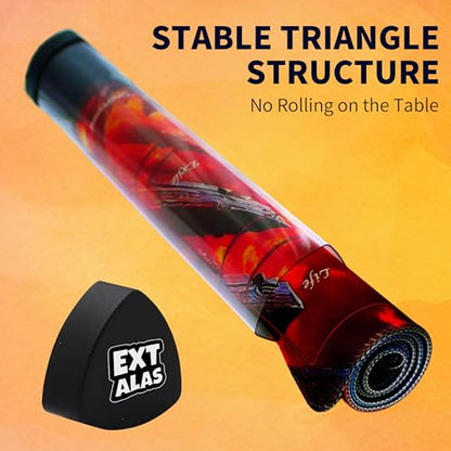 MTG Playmat with Storage Tube & 7-Dice Set - Waterproof TCG Playmat with Stitched Edges, Non-Slip Rubber Card Game Mat (24"x14") (playmat with Zones, Dragon Fire Vortex) - color: Dragon Fire Vortex, style: playmat with zones