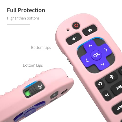Silicone Cover for Roku Voice Remote Pro 2nd Ed. Roku Remote Control RCB1R Protective Silicone Case Sleeve Shockproof Skin for Roku Remote with Lanyard (Pink) - color: pink