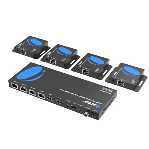 OREI 4K 1x4 HDMI Extender Splitter Over CAT6/7 Ethernet Cable Up to 4K@30Hz upto 165 ft-1080P@60Hz upto 230 ft, IR control, EDID, HDMI Loop Out (HD14-EX165-K) | HDMI Cat6 Converter, HDMI Over Cat5 – 10.2Gbps, HDR10, Dolby Vision, HLG, LPCM 7.1, Dolby True