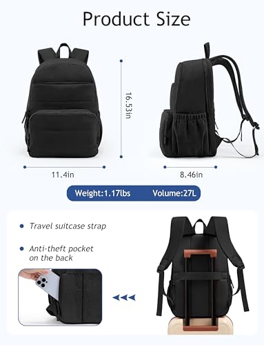 Uselike Travel Backpack for Women, 15.6 Inch Laptop Backpack, Quilted College Bookbag, Cute Work Backpacks, Water Resistant (Black) - color: Black