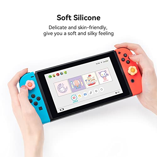GeekShare Silicone Joystick Thumb Grip Caps, Joystick Cover Compatible with Switch / OLED / Switch Lite,4PCS -- Heart & Flower (Pink&Yellow) - color: Heart & Flower Pink