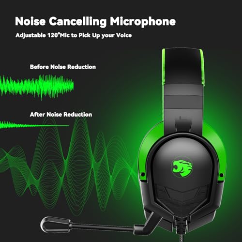 IMYB A88 Gaming Headset with Microphone, Stereo Wired Noise Cancelling Over-Ear Headphones with Mic for Pc, Ps5, Xbox One Series X/s, Ps4, Computer, Laptop, Mac, Nintendo, Gamer (Green) - color: Green