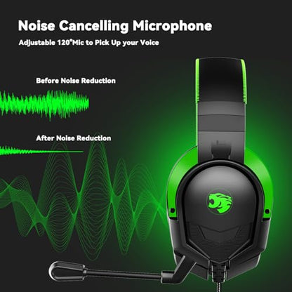 IMYB A88 Gaming Headset with Microphone, Stereo Wired Noise Cancelling Over-Ear Headphones with Mic for Pc, Ps5, Xbox One Series X/s, Ps4, Computer, Laptop, Mac, Nintendo, Gamer (Green) - color: Green