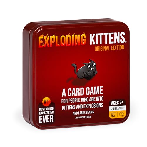 Exploding Kittens Original Edition in Collectible Tin - Fun & Hilarious Card Game for Kids and Adults, Ideal for Party Family Game Night and Party, 56 Cards Included | Draw cards, betray friends, and try not to explode! The quick-to-learn family card game
