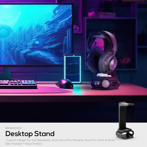 BRAINWAVZ Headphone Stand Designed for Steelseries Arctis Nova Pro, Elite and Pro Omni Wireless Headsets with Dock for the Wireless Base Station (HPS01) - color: HPS01