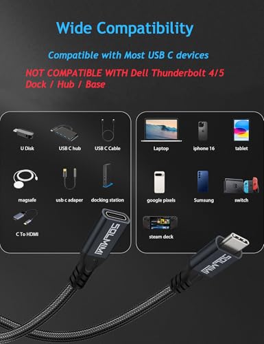 USB C Extension Cable 0.5FT, USB C Male to Female Extender 20Gbps 100W | 4K@60Hz Video, Nylon Braided, Aluminum Alloy Shell, Reinforced joint, USB-C Extender for Laptop, Tablet, SSD, Monitor - size: 0.5FT
