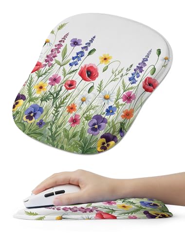 Wild Flower Bohemian Ergonomic Mouse Pad for Carpal Tunnel Pain Relief, 65% Usable Mouse Area, Memory Foam Concave Wrist Rest for for Office, PC, Gaming - color: 06 Wild Flower