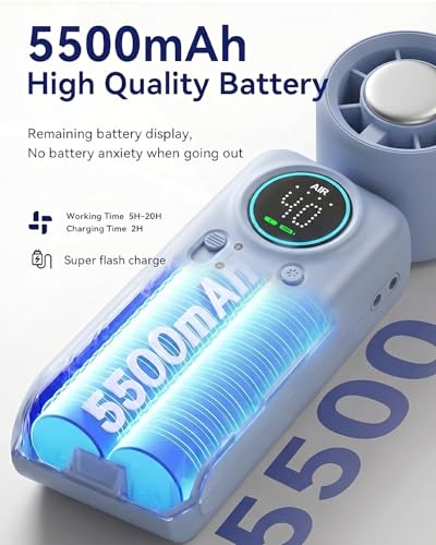 Handheld Turbo Fan with Ice Cooling, 20000 RPM Personal Fan with Stepless Speed, 6000mAh Rechargeable Up to 20H, LED Display Mini Fan for Office Desk Home Watching Game Outdoor Travel - color: Blue