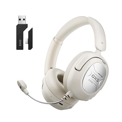 OXS Storm A2 Wireless Gaming Headset, Active Noise Cancellation, Over Ear Headphone with Mic, Bluetooth 5.4 & 2.4GHz Low Latency, Dual EQ Modes, 70H Playtime, for PC, Switch, PS4, PS5, Mobile, White - color: White