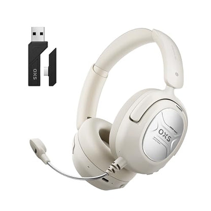 OXS Storm A2 Wireless Gaming Headset, Active Noise Cancellation, Over Ear Headphone with Mic, Bluetooth 5.4 & 2.4GHz Low Latency, Dual EQ Modes, 70H Playtime, for PC, Switch, PS4, PS5, Mobile, White - color: White