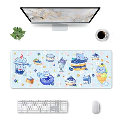 Cat Blueberry Gaming Mouse Pad Extended Large Mouse Mat 31.5 X 11.8 Inch Nonslip Rubber Base Long Desk Pad Stitched Edges Mousepad Mice Pad for Office Home Game - color: Cat Blueberry