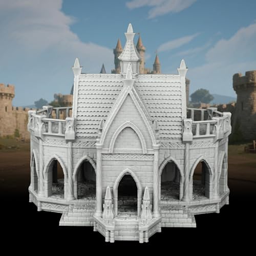Fantasy Scenery Miniature Game Buildings - 25mm Scale Unpainted Gothic Manor with Dual Balconies, Large Stone TTRPG Terrain for Dungeons and Dragons Wargame - City Building 7 (AF1104 M) - color: Af1104 M City Building 7