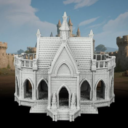Fantasy Scenery Miniature Game Buildings - 25mm Scale Unpainted Gothic Manor with Dual Balconies, Large Stone TTRPG Terrain for Dungeons and Dragons Wargame - City Building 7 (AF1104 M) - color: Af1104 M City Building 7