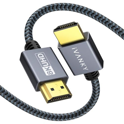 IVANKY 10K 8K HDMI Cable 6.6 FT, Ultra High Speed 48Gbps HDMI 2.1 Cable | Supoort 4K@120Hz 8K@60Hz, HDR, 3D, HDCP 2.2&2.3, Braided HDMI Cord, 6ft Compatible with Roku TV/PS5/HDTV/Blu-ray - size: 6.6 feet