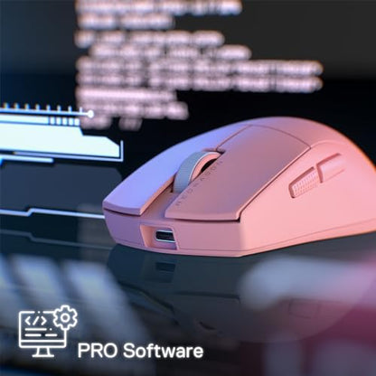 Redragon M916 PRO 3-Mode Wireless Gaming Mouse, 55G Ultra-Light 26K DPI Mouse w/Ergonomic Natural Grip Build, Full Programmable Buttons, Software Supports DIY Keybinds & DPI (1K Hz, Pink) - color: Pink, style: 1K Hz