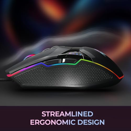 Adesso iMouse X5 USB RGB Illuminated Gaming Mouse, 7 Buttons | Adjustable Weight, 6 Level DPI Switch up to 6400, Ergonomic Design for Right-Handed Gamers, Multi-Color LED Backlight