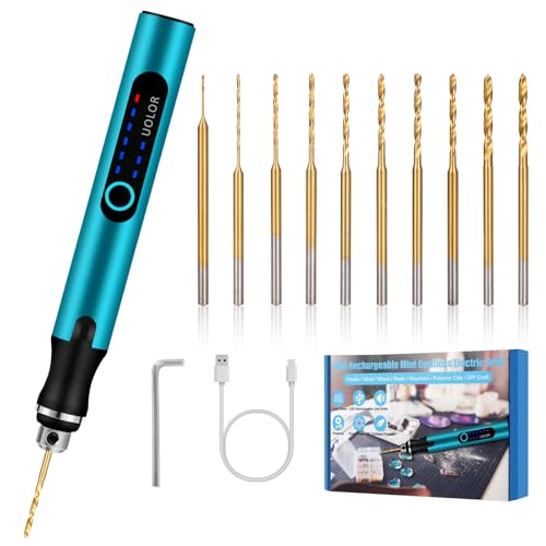 Uolor 3-Speed Cordless Mini Drill Pen, Rechargeable DIY Electric Hand Drill with 10 Small Drill Bits, Micro Drill Set for Jewelry Making Stone Plastic Resin Keychains - color: Blue Mini Drill Pen