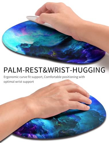 Palm-Rest and Wrist-Hugging Mouse Pad Wrist Rest, Ergonomic Wrist Support with Curve Fitting Cushioned Memory Foam for Carpal Tunnel Pain Relief, 9.9 x 8.3 Inch, Nebula - color: Nebula