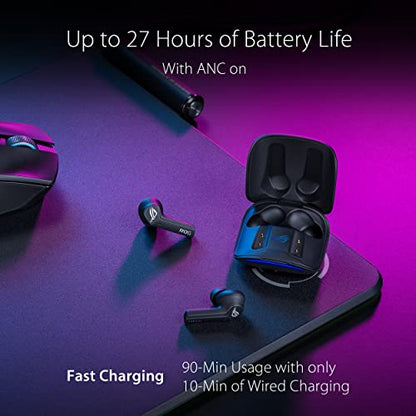 ASUS ROG Cetra True Wireless Gaming Earbuds – Bluetooth, Low-Latency, ANC Noise Cancelling, Touch Control, IPX4 Water Resistant, 27Hr Battery, Wireless Charging, for PC, Mobile, Switch, Ally/X - Black - color: Black, size: Cetra True WL (In-Ear)