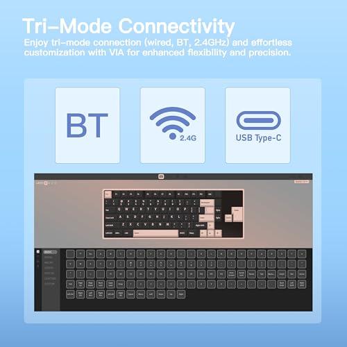 KEEBMONKEY WOBKEY Rainy 75 CNC Aluminum HMX/JWK/Cocoa Switches Triple-Mode Connectivity Mechanical Keyboard with Superior Acoustics, RGB/PP/Gradient Glass/3500mAh/Violet Switch (Standard - Blue) - style: Standard - Blue