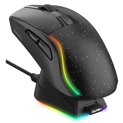 DAREU A950 Wireless Gaming Mouse with RGB Charging Dock,88g Lightweight Programmable Tri-Mode Wireless Mouse Gaming, Up to 12K DPI,1000Hz,120Hrs Playtime with RGB Backlit, Great for PC, Mac - color: Black