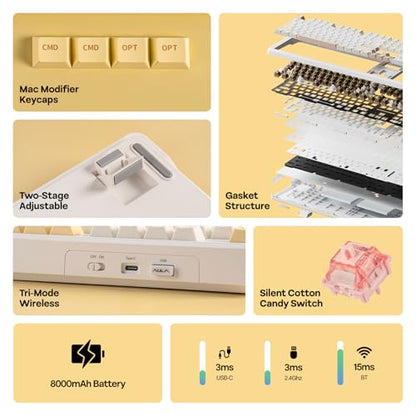 EPOMAKER X Aula F108 PRO Wireless Gaming Keyboard with Screen, 8000mAh Battery, 104 Hot-Swappable and Programmable Keys and Knob, RGB Backlight, for Mac/PC/Android (Grey&Yellow) - color: Grey&Yellow