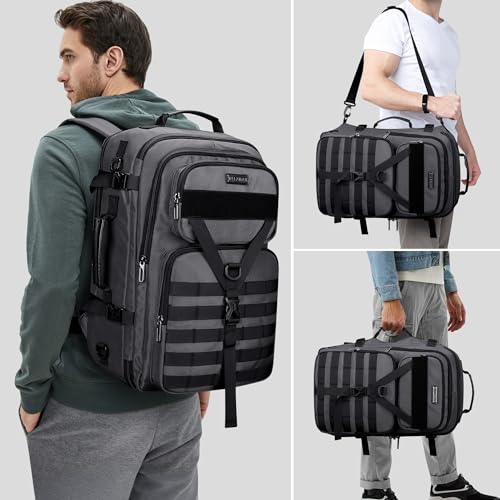 WITZMAN Travel Backpack for Men 45L Convertible Bag Fits 17" Laptop | Large Nylon Carry on Luggage Bag, 3 in 1 Laptop Backpack Airline Approved, For Weekend Getaway, Overnight Trip, B688 Grey - color: Silvery Grey