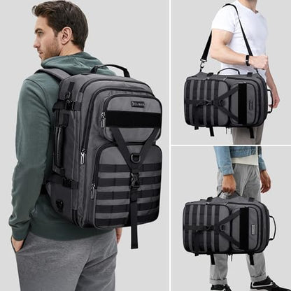 WITZMAN Travel Backpack for Men 45L Convertible Bag Fits 17" Laptop | Large Nylon Carry on Luggage Bag, 3 in 1 Laptop Backpack Airline Approved, For Weekend Getaway, Overnight Trip, B688 Grey - color: Silvery Grey