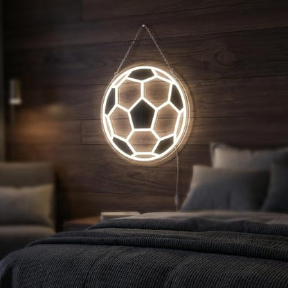 Soccer Neon Light 12.6" x 12.6" LED Football Wall Art Decor, 5-Level Dimmable Brightness USB Powered Acrylic Soccer Ball Lamp for Boys Bedroom, Game Room, Sport Bar, Sports Fans