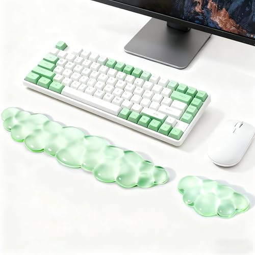 Gel Cloud Keyboard and Mouse Wrist Rest, Clear Cloud Wrist Rest for Keyboard, Cute Ergonomic Cloud Wrist Support for Typing Pain Relief, Green Cloud Wrist Rest for Office, Gaming, Computer, Laptop - color: Cloud Pad Set - Green