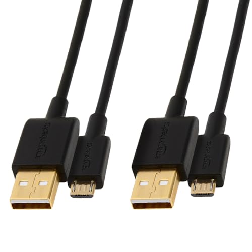 Amazon Basics 2-Pack USB-A to Micro USB Cable, Android Charger, 480Mbps Transfer Speed, Gold-Plated Connectors, USB 2.0, 6 Foot, Black - size: 6 Feet, style: 2 Pack