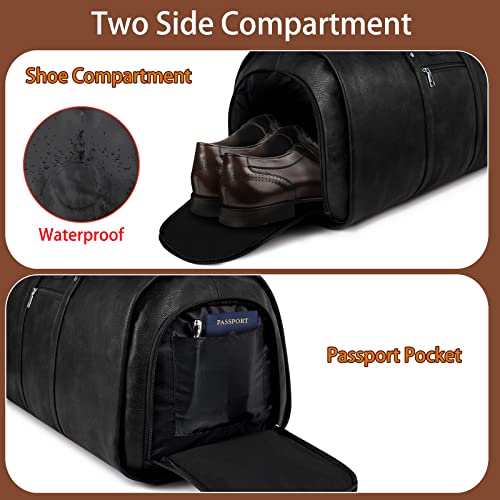 Garment Bag for Travel Convertible Carry on Travel Duffel Bag for Men Women | 3PCS Large Weekender Bag with Waterproof Shoes Pouch 2 in 1 Hanging Clothes Suit Dress Bag Travel Garment Duffel Bag 56L - color: C2-Black-1pc
