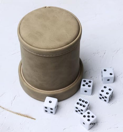 Brown Suede Faux Leather Dice Cup with Lid, Soft Felt Interior Quiet Dice Shaker Cup with 6 Dice for Liars Dice/Farkle/Yahtzee Games, 1 Pack - color: Suede Brown
