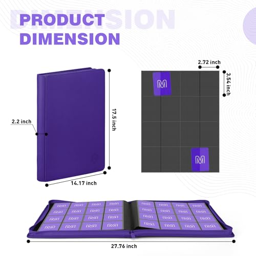 Premium Card Binder 16 Pocket,Trading Card Binder Holds up to 1000+Cards Sturdy Card Collection Album, Card Holder Folders for MTG, TCG, Game Cards & Sports Cards - color: 16 Purple