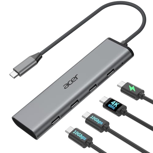 Acer 10Gbps USB C Hub with 4K@60Hz USB-C Display Output for Laptop | 4 Port USBC Splitter with 100W PD Port, 2*USB-C 3.2 Data, USB C Dongle for MacBook Neo/Pro/Air, iPad Pro and Type-C Devices