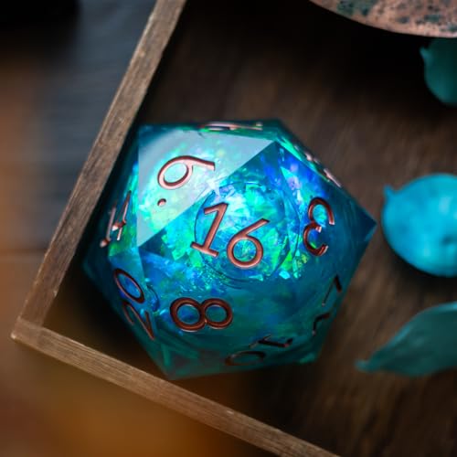 Massive Sea Green Teal Liquid Core 95MM Chonk Handmade Resin Dice and Box, Only 1 D20, Large, Green Dice