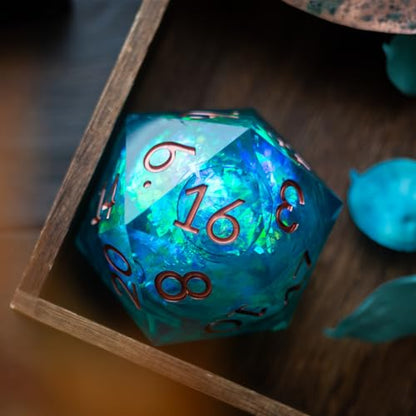 Massive Sea Green Teal Liquid Core 95MM Chonk Handmade Resin Dice and Box, Only 1 D20, Large, Green Dice