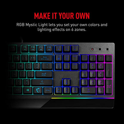 MSI Vigor GK30 RGB Gaming Keyboard, 6-Zone RGB Lighting, Water Repellent & Splash-Proof, Mechanical-Like Plunger Switches