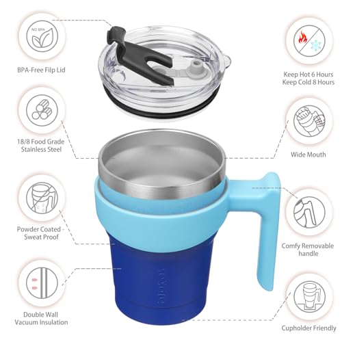 BJPKPK 10 oz Mini Tumbler with Lid, Straw & Handle, Insulated Steel Cup | Small, Spill Proof, Leak Proof, Thermal, Double Wall Vacuum, Sweatproof, Dishwasher Safe, BPA Free, Sky - color: A-Sky, size: 10 Ounces