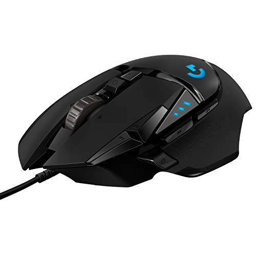 Logitech G502 Hero Wired Gaming Mouse - Black | High performance, 25,600 DPI, RGB, adjustable weights, 11 programmable buttons, on-board memory, PC/Mac - style: Wired