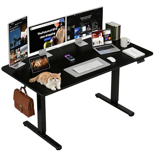 Electric Standing Desk, 60x28 Inches Height Adjustable Sit Stand up Desk with 3 Memory Presets & Child Lock, Quiet Motor, Heavy Duty Steel Frame, for Large Computer Workstation, Black - color: Black, size: 60×28inch
