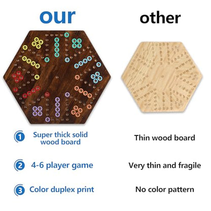 20 inches Wood Wahoo Board Game 2 Sided 4-6 Player(Large,Brown) | solid wooden wahoo marble board game with marbles and dice; fit party game night and indoor group entertainment - color: Large, Rustic Brown