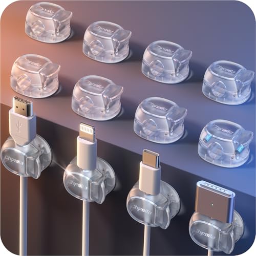 12Pack Cable Clips - Chfeila Latest Dual Spring Cord Organizer with Clasp Lock, [Max Stability] Desk Cable Management, Adhesive Phone Charging Wire Holder for Nightstand/Car/Wall, Office Accessory - color: Clear White, size: 12-Pack