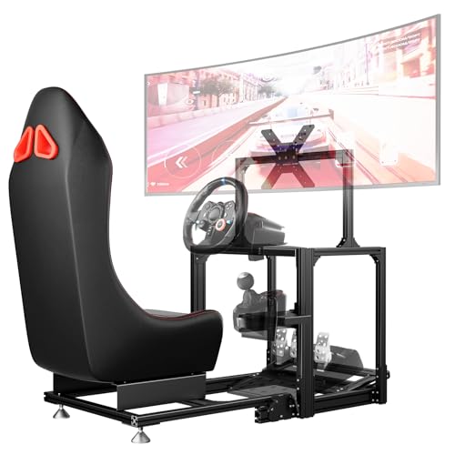 DIWANGUS Foldable Sim Racing Cockpit, Aluminum Rig with Monitor Mount | 70% Aluminum Alloy, Adjustable Wheel Deck & Pedal Plate, Monitor Mount Adjusts Up/Down & Forward/Back, Foldable Design