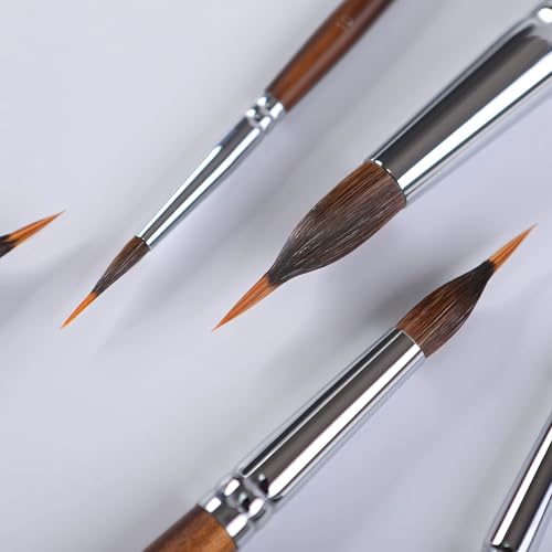 Watercolor Brushes Professional, Fuumuui 6Pcs Extended Needle Point Brushes Synthetic Extra Long Pinhead Brush with Sable Body for Fine Detailing - Watercolor Acrylic Gouache Inks Painting - color: Brown-6pcs