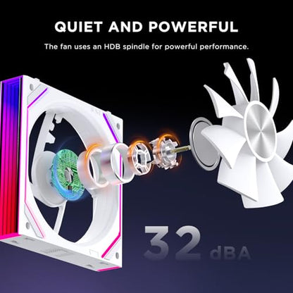 Interstellar V2 RS 120mm PC Reverse Blade Case Fan Infinity Mirror Module Daisy-Chain ARGB Fan Triple Pack Suitable Computer Cooling Fans 360mm AIO Cooler(White-3Pack) - color: V2RS White Reverse-3Pack